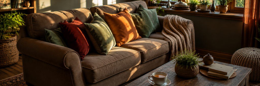 Comfy sofa cup of tea